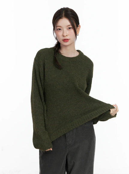 vintage-round-neck-knit-sweater-cn518 / Dark green