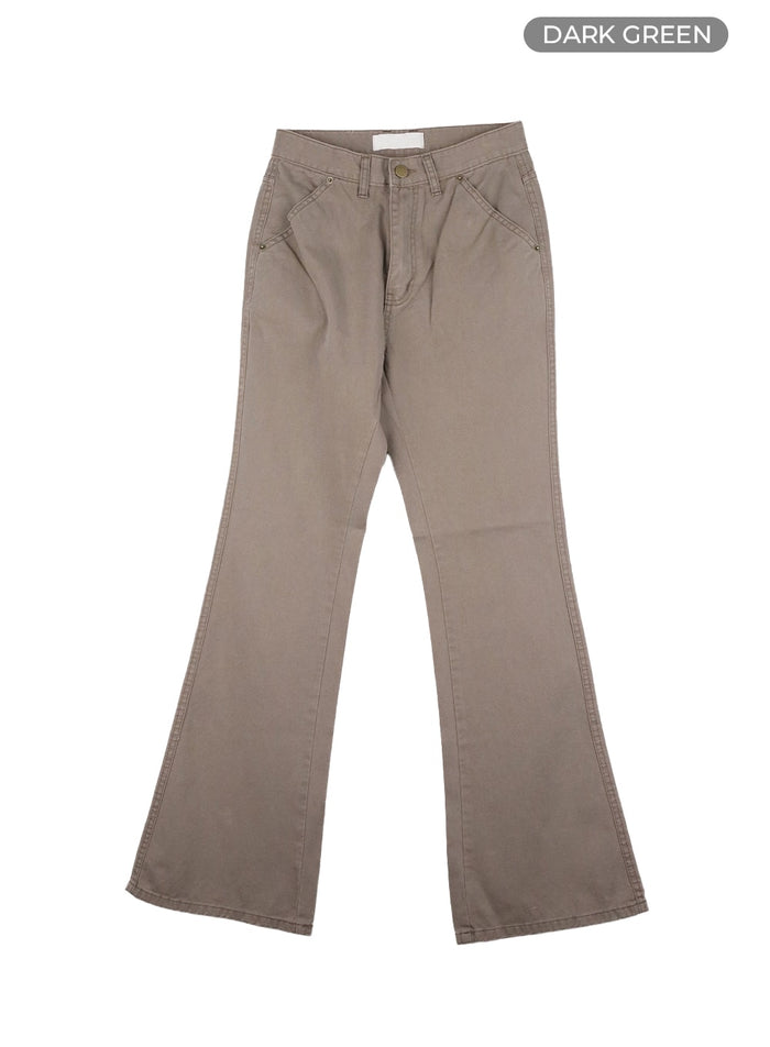 cotton-slim-fit-bootcut-pants-ca422 / Dark green