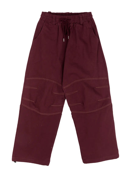 stitch-lined-wide-leg-pants-cn527 / Dark red