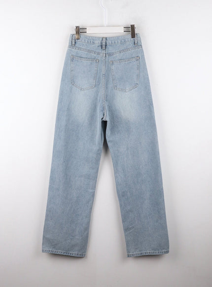 Mid-Waist Light Washed Button Wide Leg Jeans OD320