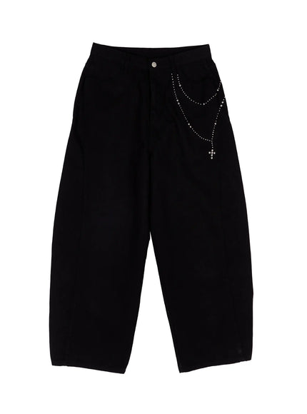 studded-cross-chain-wide-pants-ca514 / Black