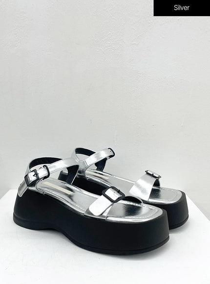 Glossy Double Buckled Chunky Platform Sandals OU14