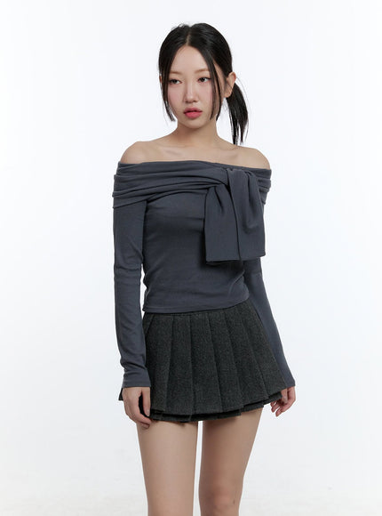 off-shoulder-ribbon-crop-top-cd423 / Gray