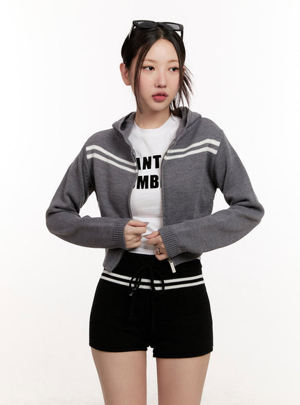 knitted-striped-zip-up-hoodie-cm507 / Gray
