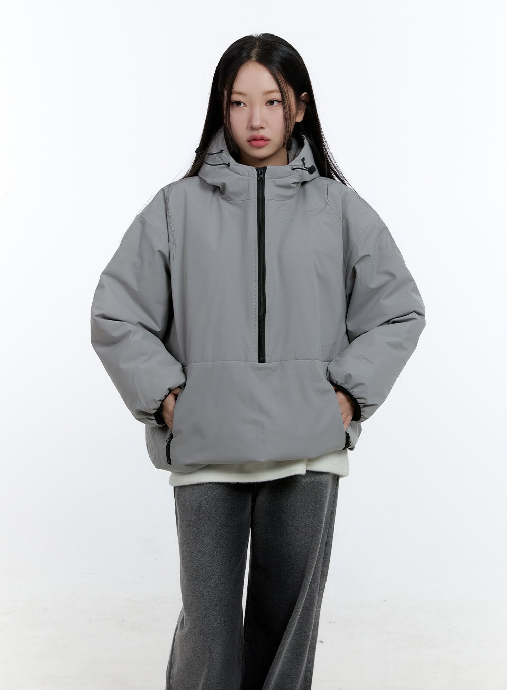 padded-half-zip-jacket-cd423 / Gray