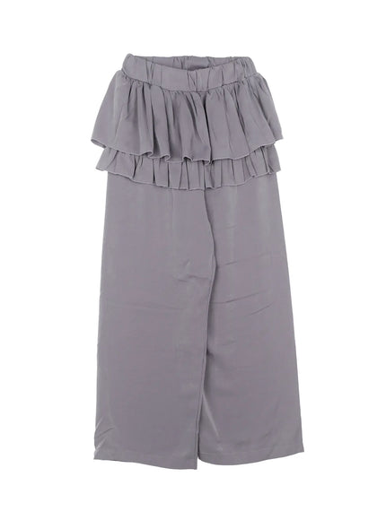 ruffle-layered-wide-leg-pants-cs502 / Gray