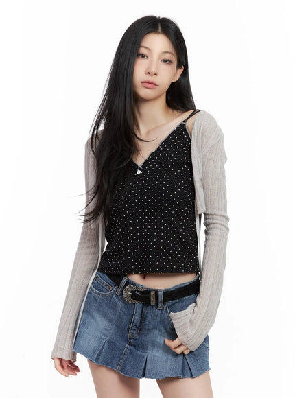 ribbon-knit-cropped-cardigan-cl501 / Gray