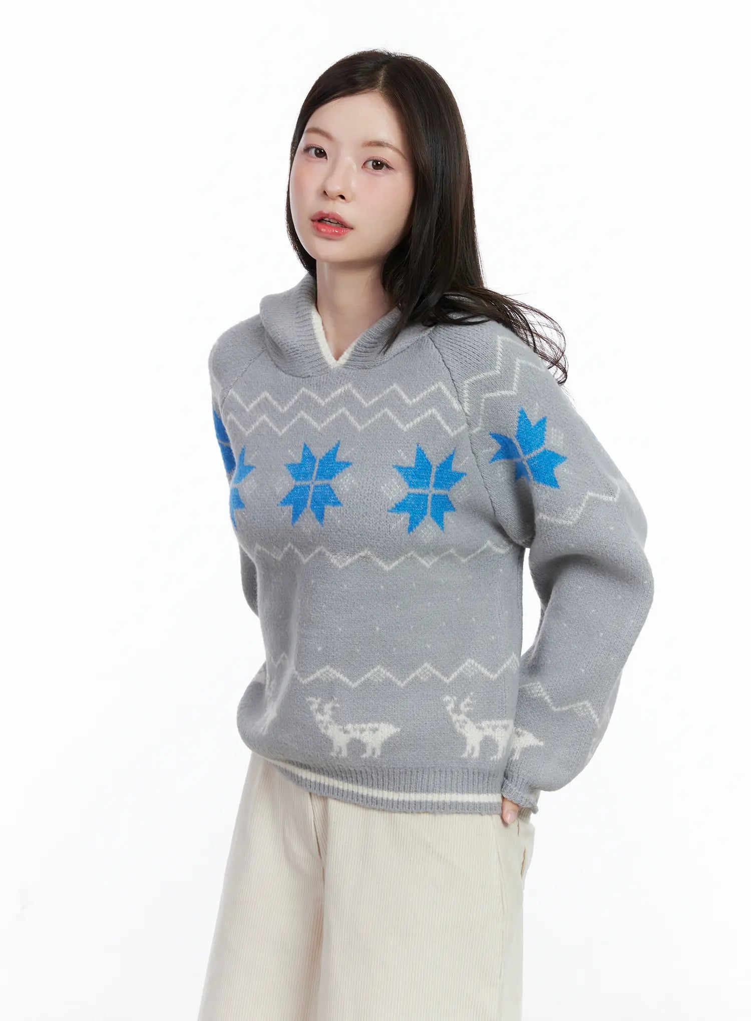 nordic-hooded-knit-sweater-cn519 / Gray