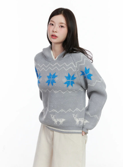 nordic-hooded-knit-sweater-cn519 / Gray