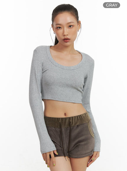 slim-fit-solid-crop-tee-co424 / Gray