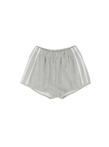 lace-trim-striped-shorts-ca514 / Gray