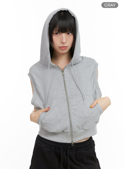 zip-up-hooded-sweat-vest-cg408 / Gray