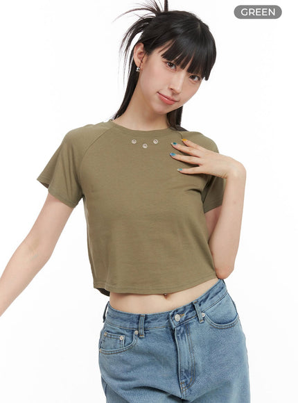 crop-raglan-sleeve-cotton-t-shirt-cg408 / Green