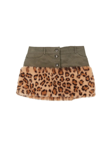 leopard-fur-miniskirt-cj501 / Green