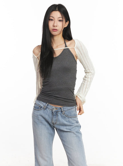 knit-strap-bolero-cardigan-ca516 / light beige