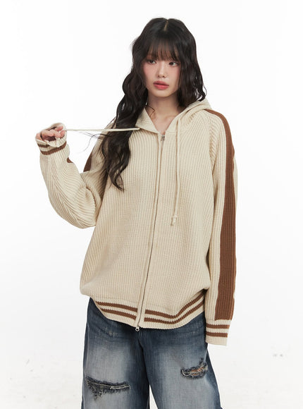 oversized-hooded-knit-jacket-cj523 / Light beige