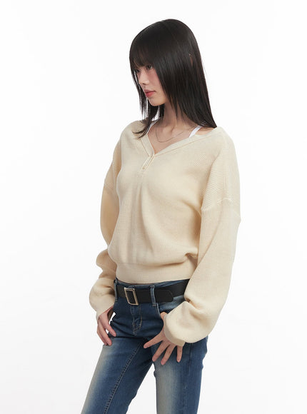 V-Neck Buttoned Cropped Cardigan CM519