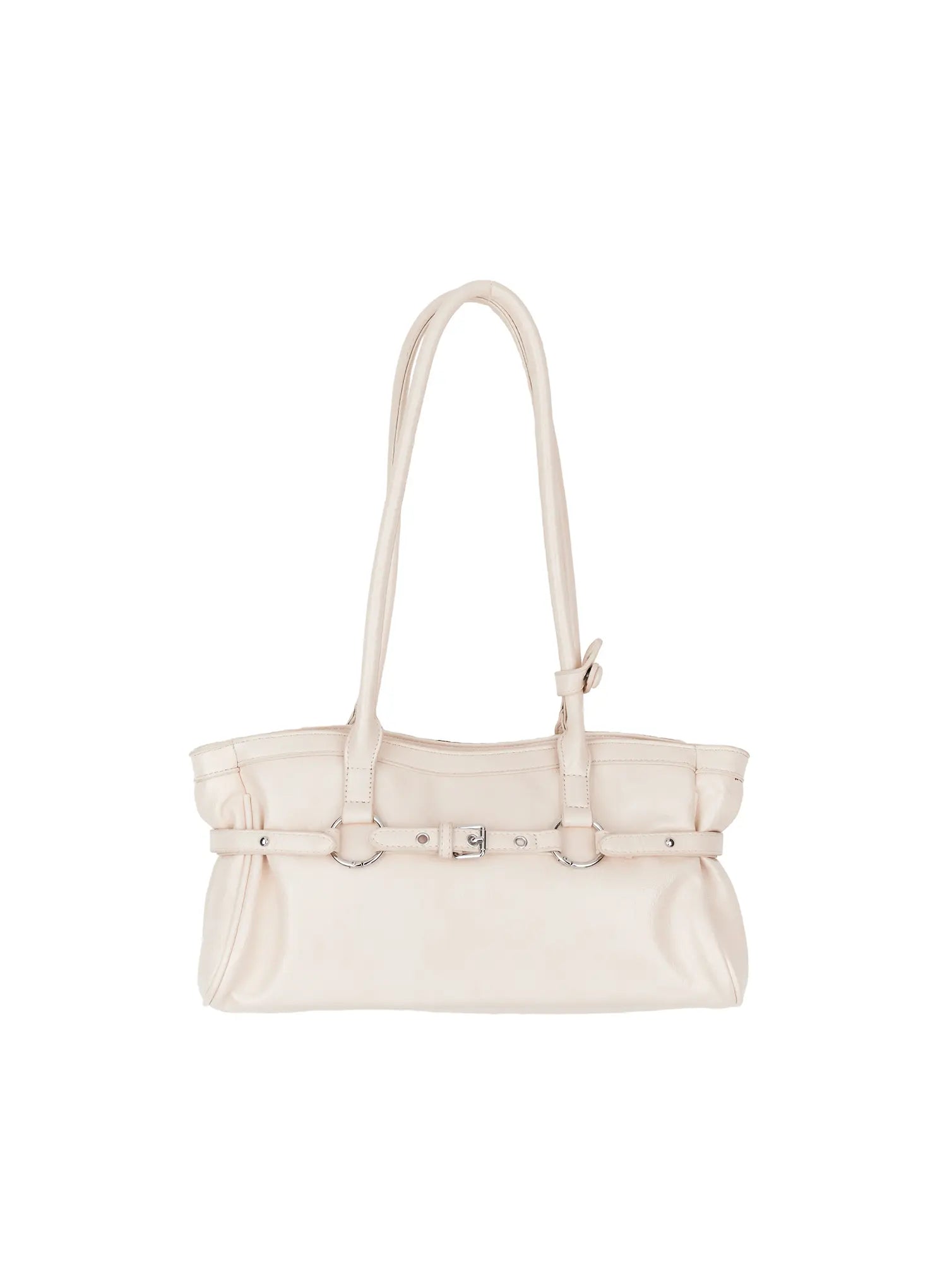 buckle-accent-faux-leather-shoulder-bag-cm526 / Light beige