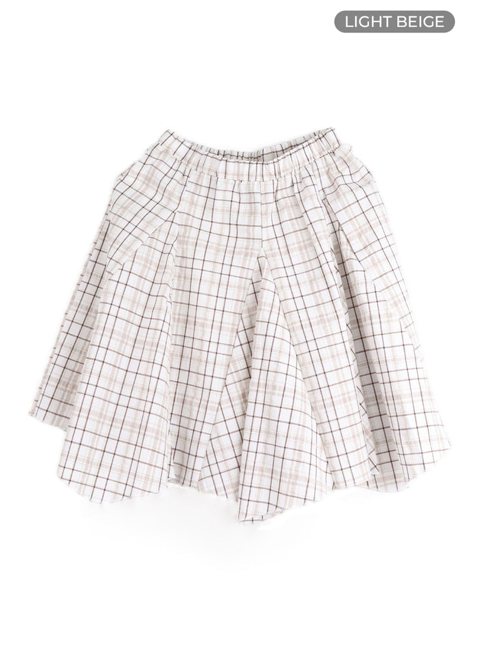 flared-checkered-midi-skirt-cm413 / Light beige