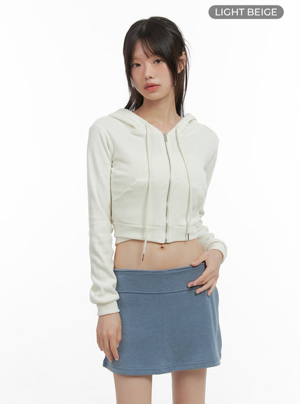 zippered-hooded-crop-top-cs410 / Light beige