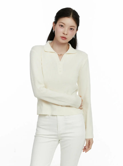 elegant-collar-knit-top-f502 / Light beige