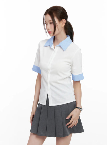 layered-collar-short-sleeve-shirt-cl524 / White