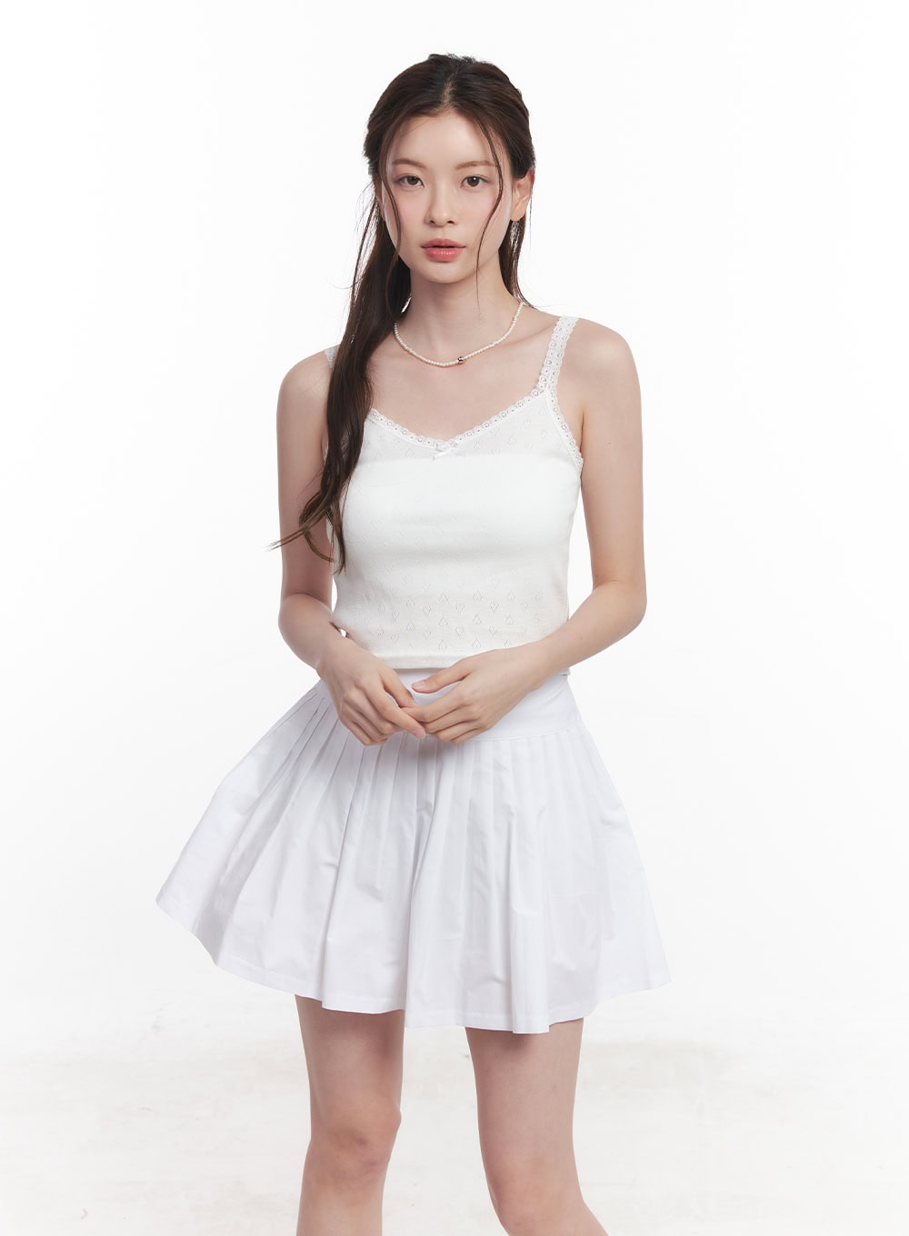 ribbon-lace-trim-cami-top-cy519 / White