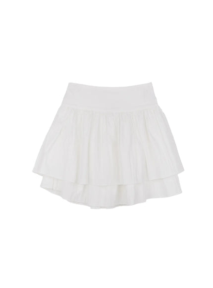 shirred-ruffle-mini-skirt-cu525 / White