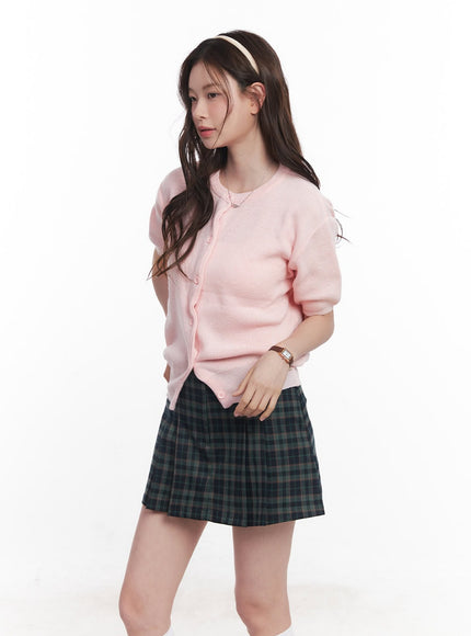 knit-buttoned-short-sleeve-cardigan-cy515 / Light pink