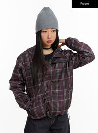 vintage-checkered-zip-up-hoodie-jacket-cf408 / Purple