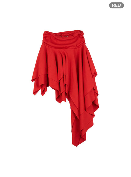 elegant-banded-ruffle-mini-skirt-cs412 / Red