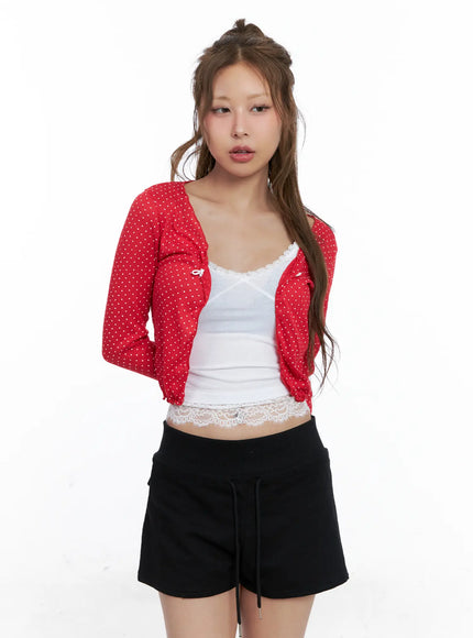 polka-dot-cropped-cardigan-cl510 / Red