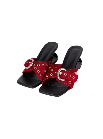 spotted-print-heel-sandals-ca515 / Red