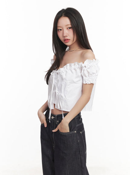 ribbon-off-shoulder-blouse-crop-top-ca529 / White