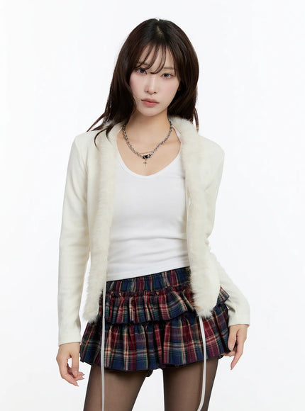 slim-fit-faux-fur-cardigan-cn524 / White