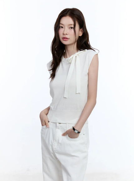 ribbon-sleeveless-sweater-cu513 / White