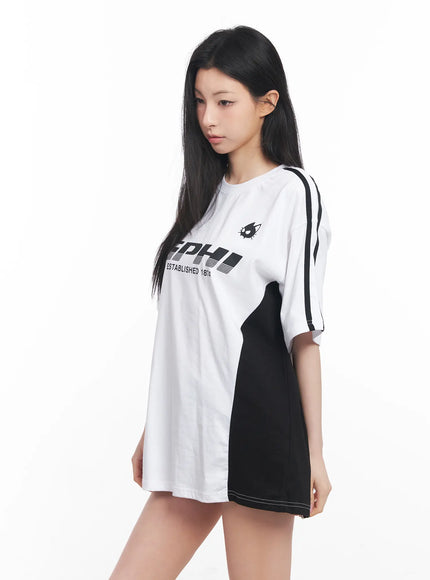 oversized-striped-graphic-tee-cu511 / White
