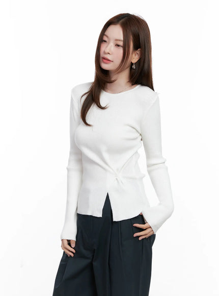 Two-Way Button Side-Slit Knit Top CG521