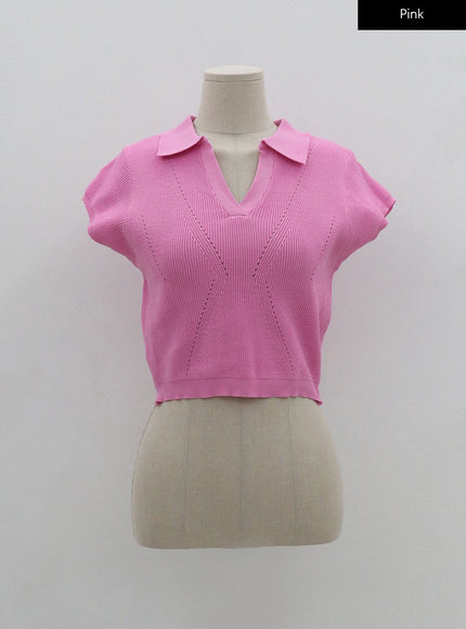 V-Neck Collar Crop Short Sleeve Tee BG09