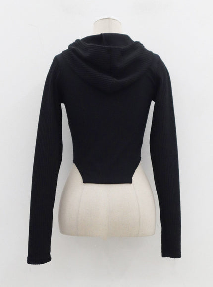 Ribbed Cropped Zip-Up Hoodie CJ330