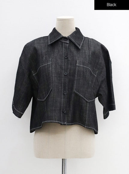 Stitch Denim Set-Up Blouse with Pocket OG23