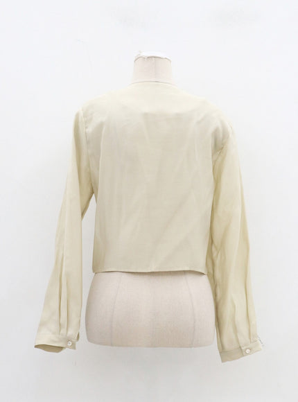 Ribbon Detail Button Cropped Blouse OJ304