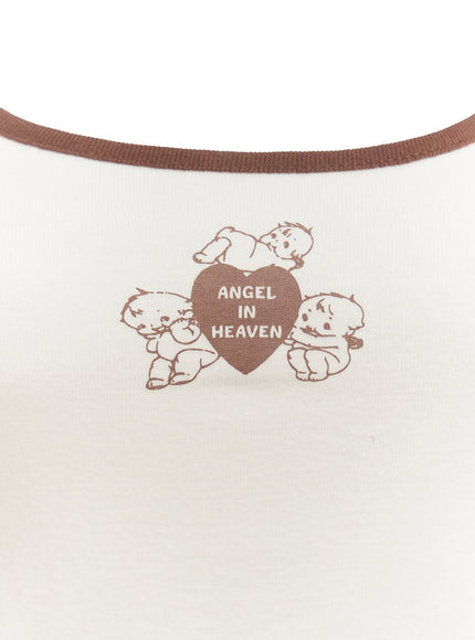 angel-graphic-cotton-cami-top-ia524 / Beige