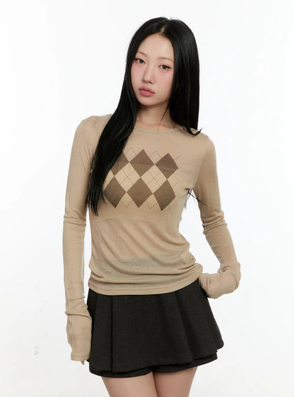 Argyle Pattern Long Sleeve Tee CN505