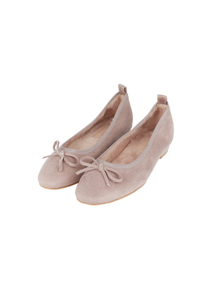 suede-brown-ribbon-flats-cj512 / Beige