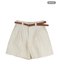 pintuck-linen-loose-fit-shorts-ou419 / Beige