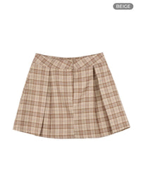 checkered-pleated-mini-skirt-oy409 / Beige