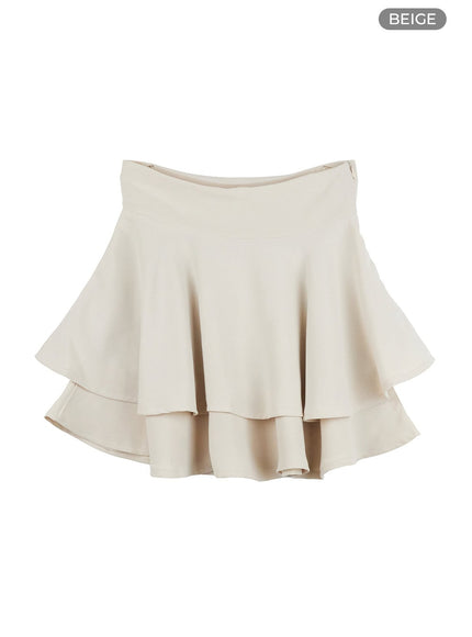 flare-ruffle-mini-skirt-ol423 / Beige