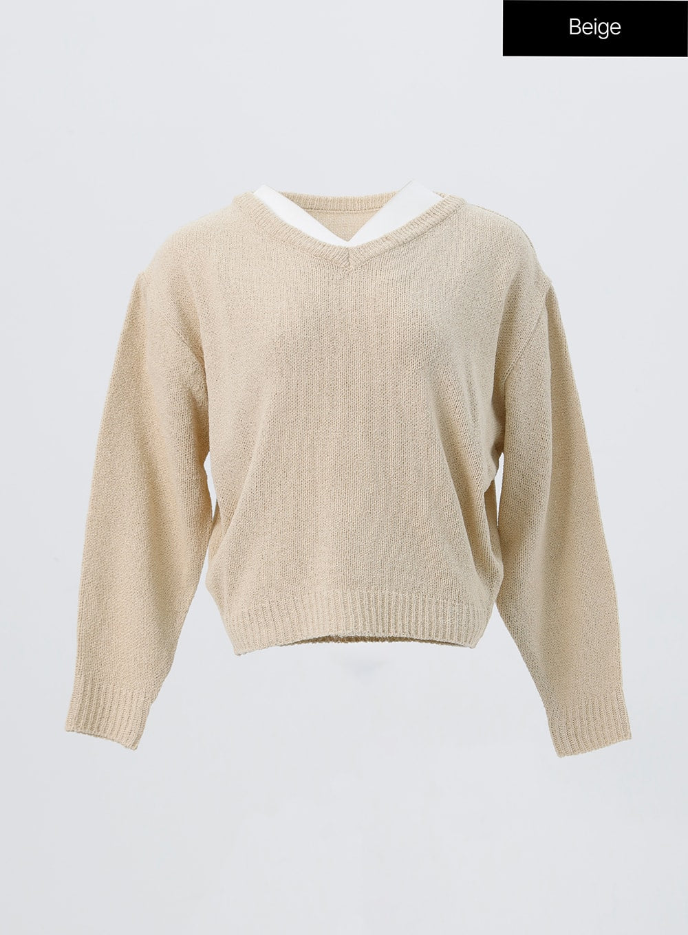 v-neck-knit-sweater-oo305 / Beige