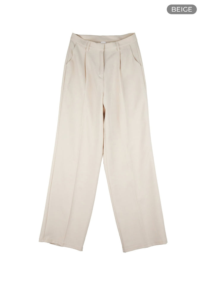 pintuck-wide-fit-tailored-pants-ou427 / Beige